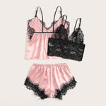 Soft Peaches - 3PC Lace Satin Sleepwear - Reverse Beauty®