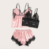 Soft Peaches - 3PC Lace Satin Sleepwear - Reverse Beauty®