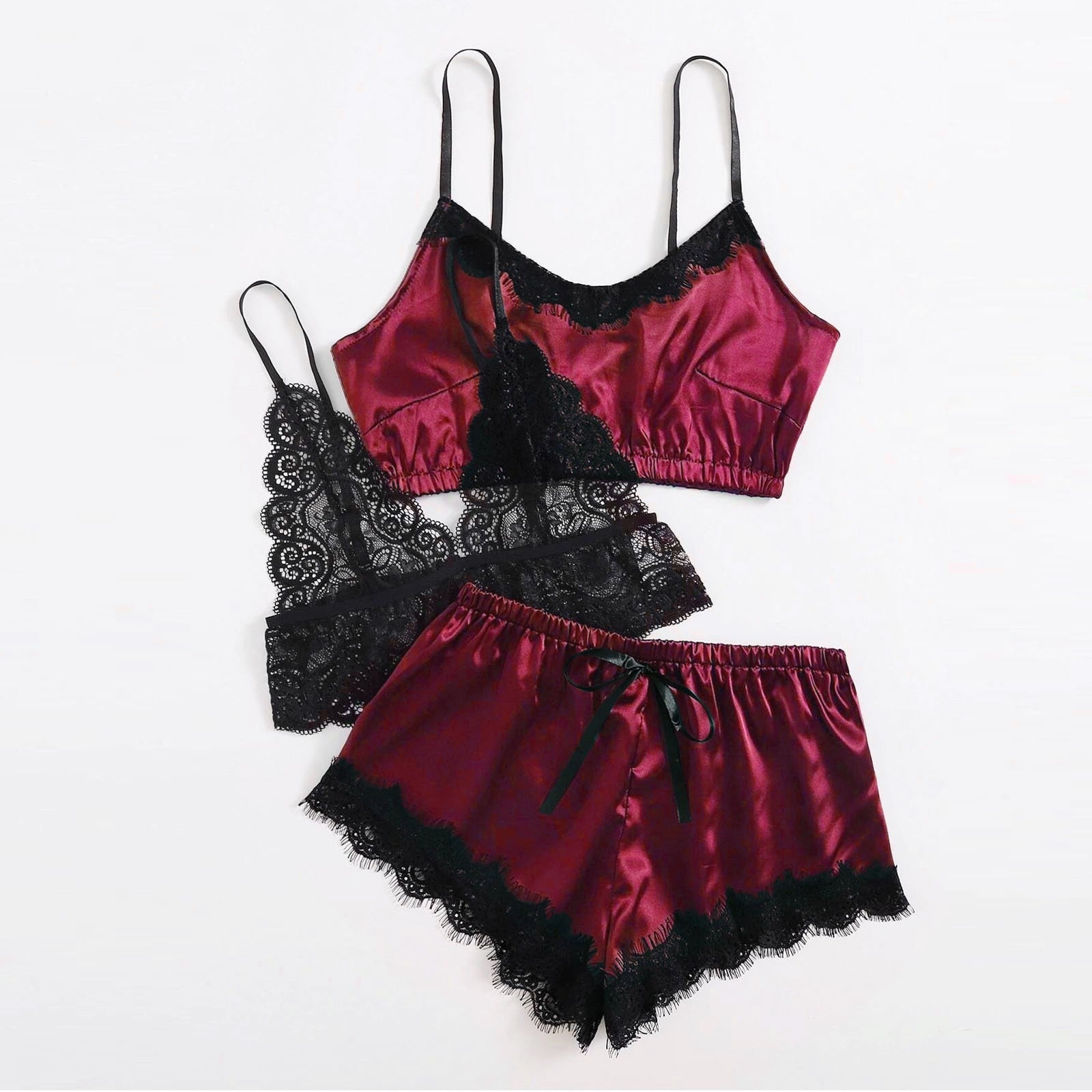 Red Moon - 3PC Satin Lace Sleepwear - Reverse Beauty®