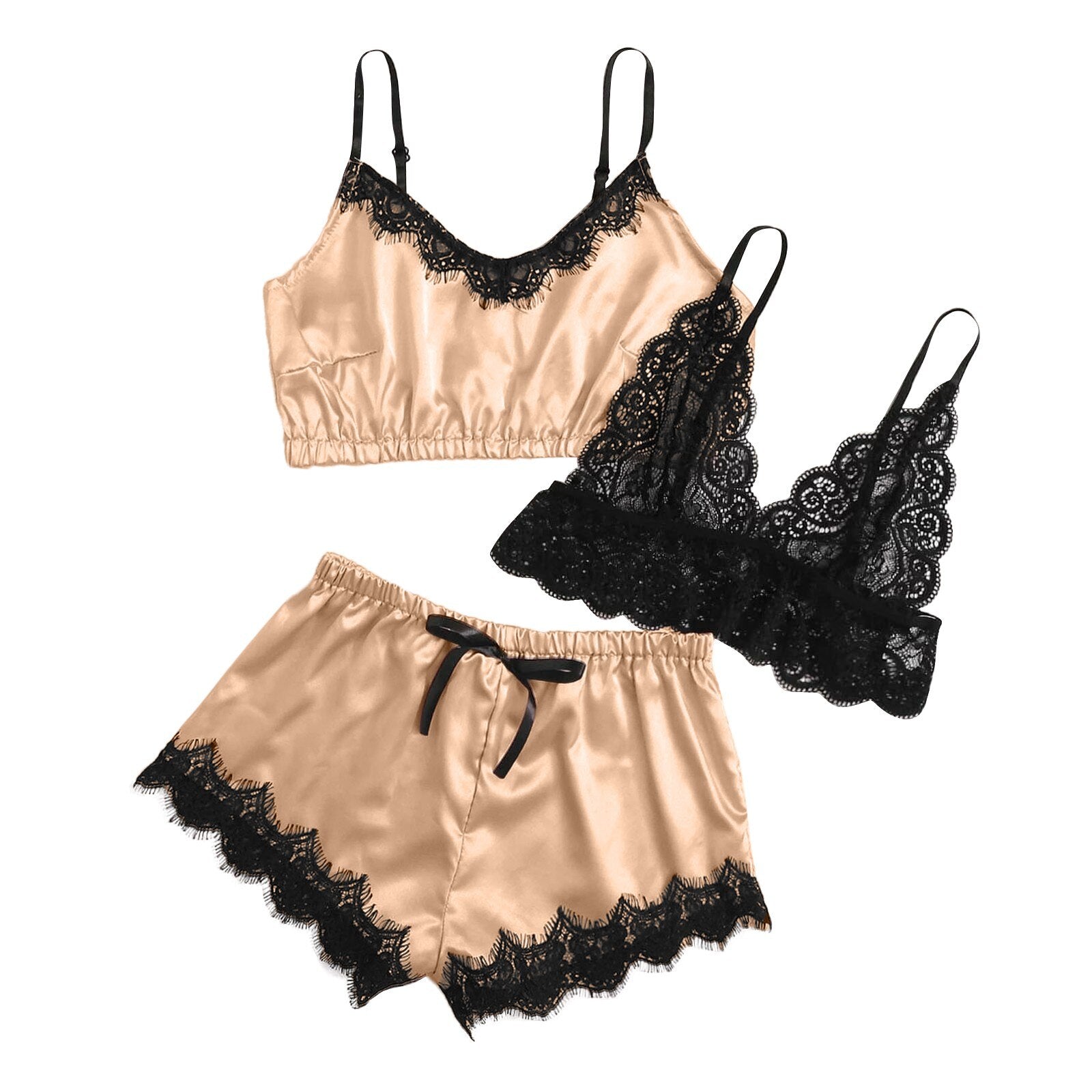 Red Moon - 3PC Satin Lace Sleepwear - Reverse Beauty®