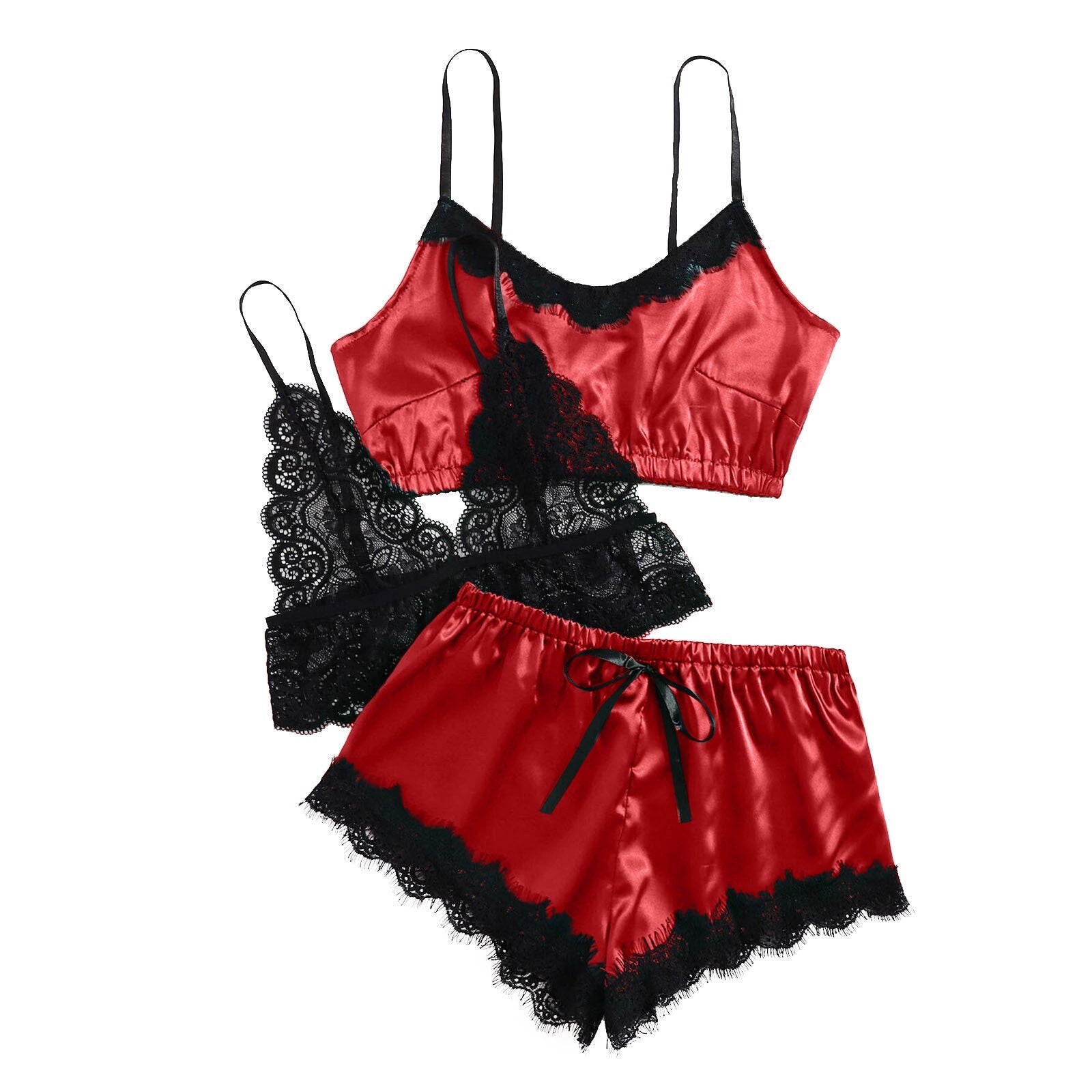 Red Moon - 3PC Satin Lace Sleepwear - Reverse Beauty®