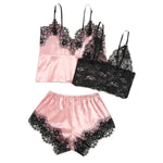 Soft Peaches - 3PC Lace Satin Sleepwear - Reverse Beauty®