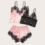 Soft Peaches - 3PC Lace Satin Sleepwear - Reverse Beauty®