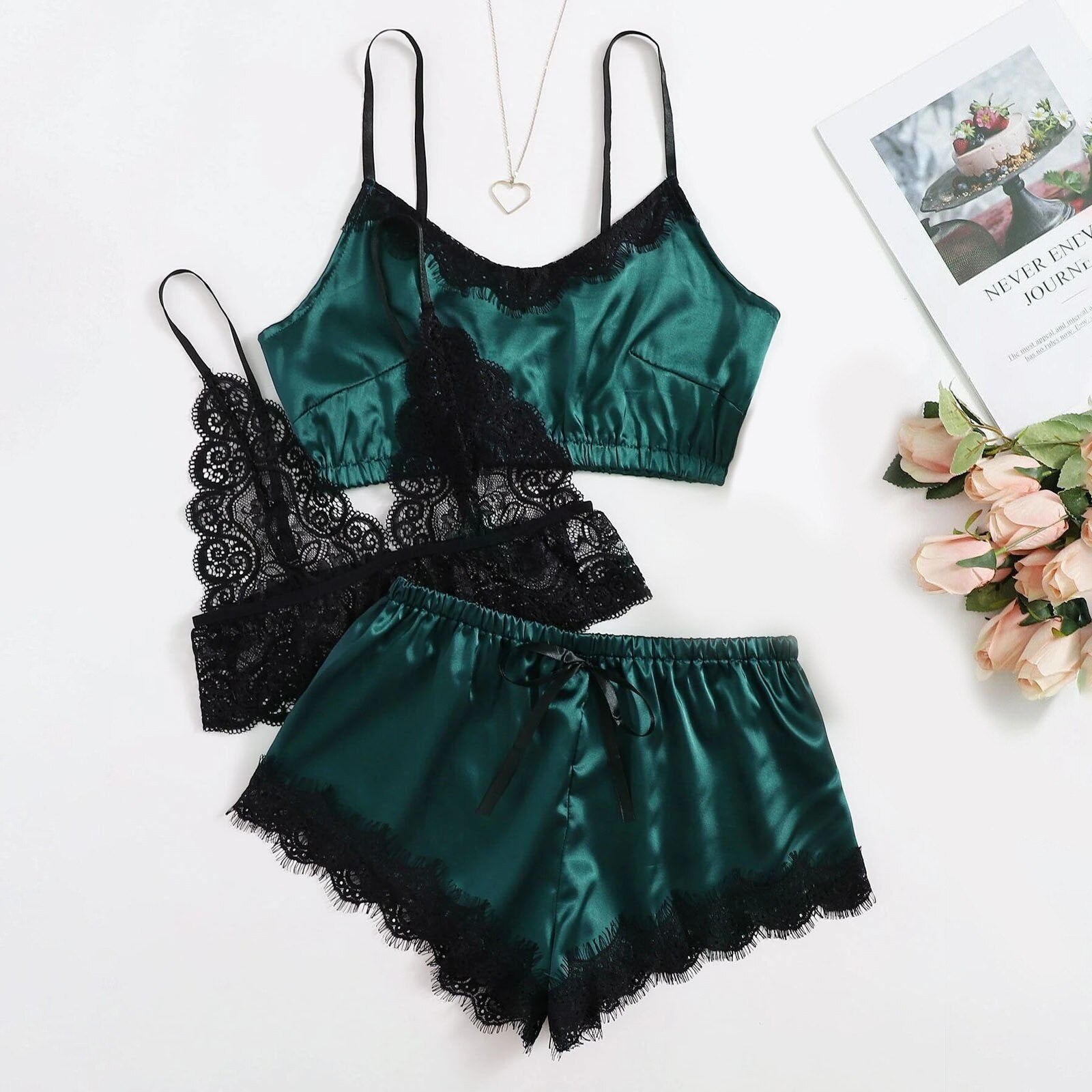 Lucky Green - Lace Satin Loungewear set - Reverse Beauty®