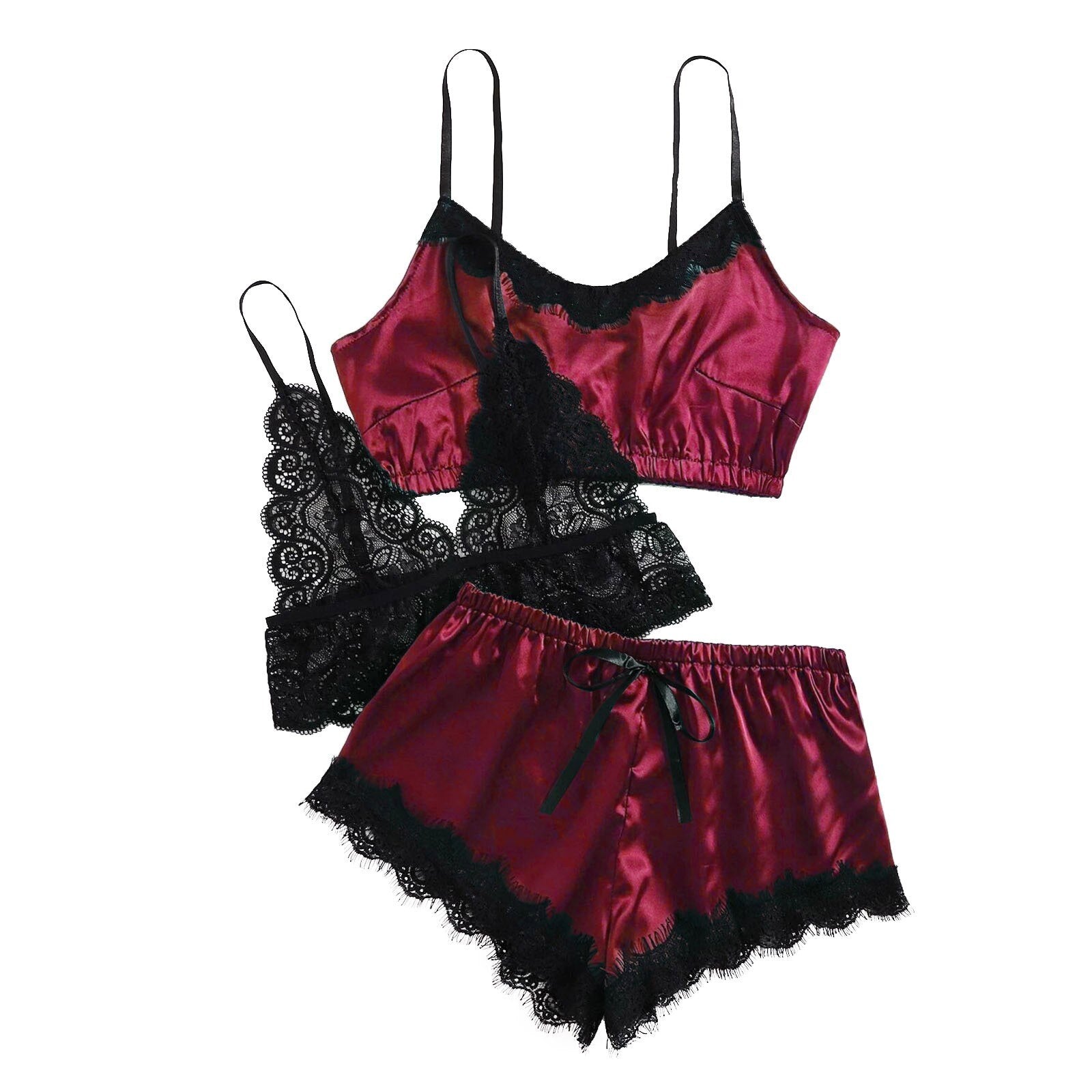 Red Moon - 3PC Satin Lace Sleepwear - Reverse Beauty®