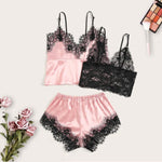 Soft Peaches - 3PC Lace Satin Sleepwear - Reverse Beauty®