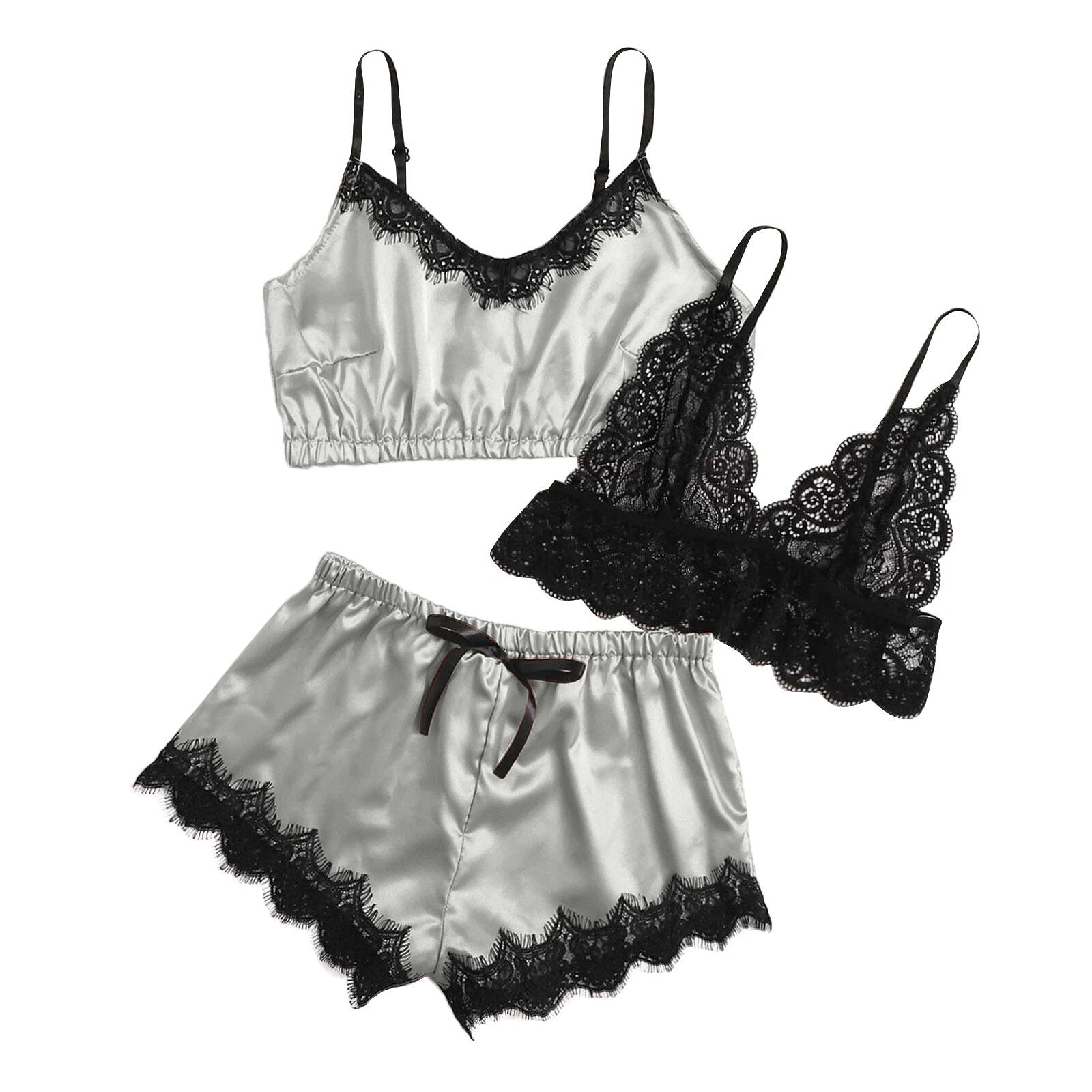 Red Moon - 3PC Satin Lace Sleepwear - Reverse Beauty®