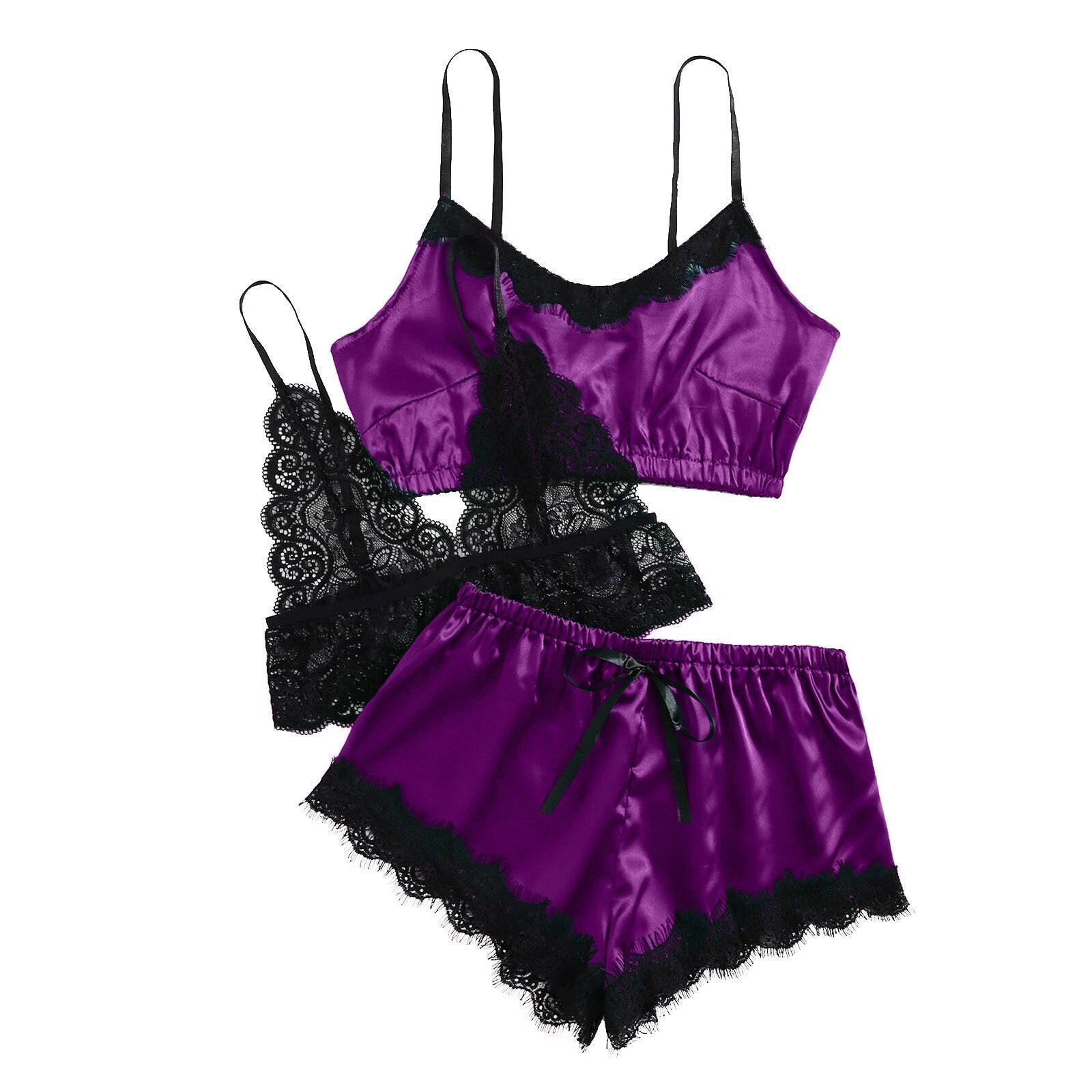 Red Moon - 3PC Satin Lace Sleepwear - Reverse Beauty®