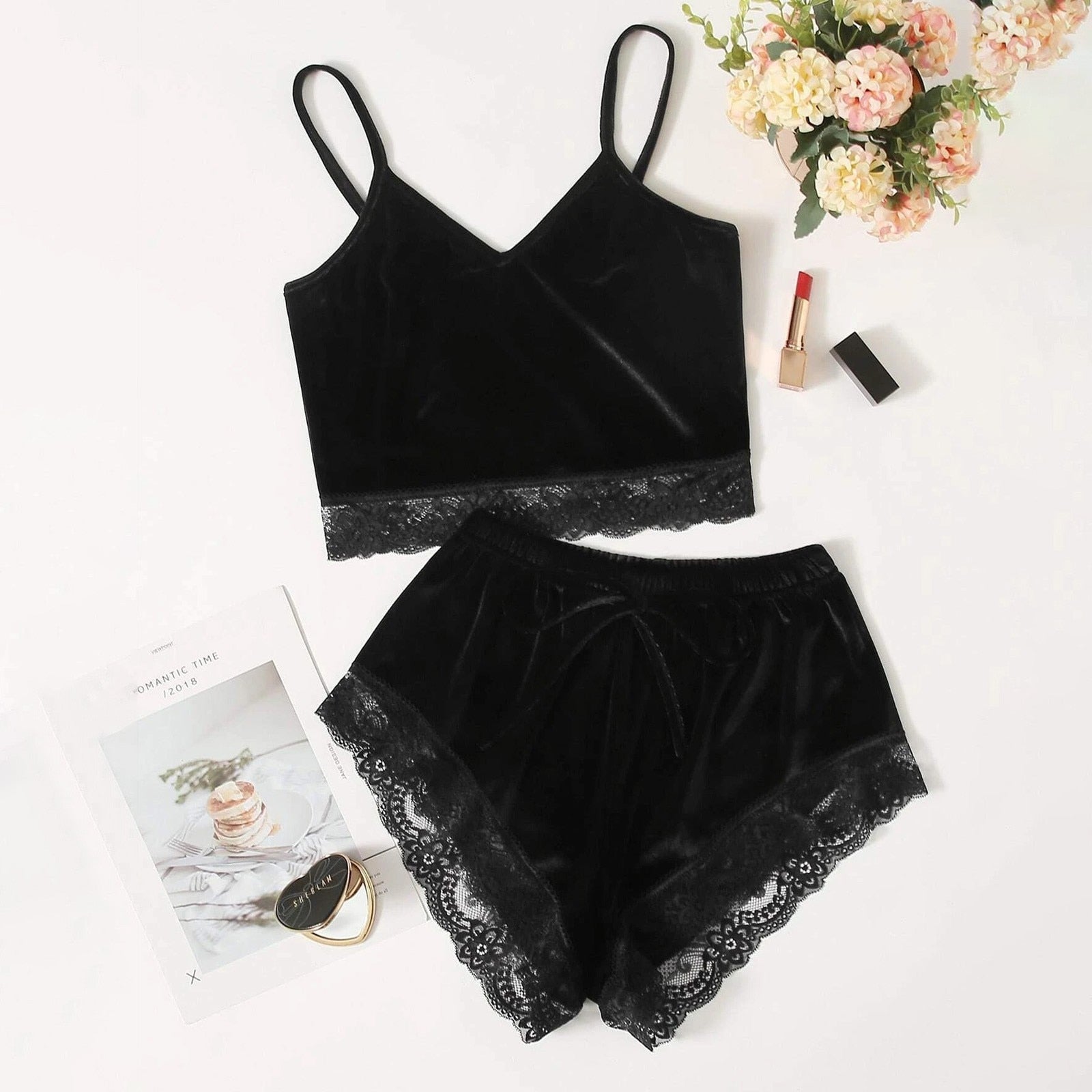 Moon & Black - Lace Cotton Pajama Sets - Reverse Beauty®