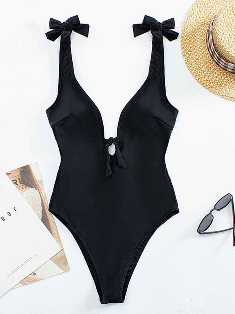 Vintage Love: Black Tie Shoulder Swimsuit - Reverse Beauty®