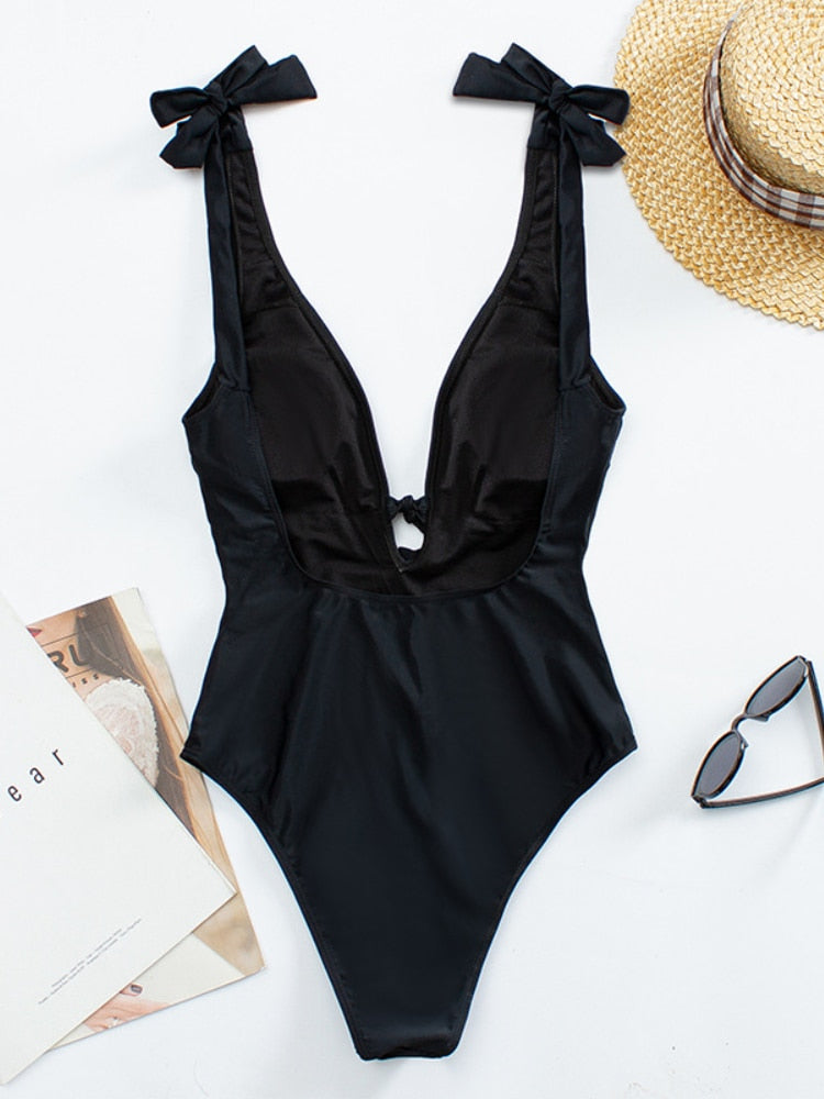 Vintage Love: Black Tie Shoulder Swimsuit - Reverse Beauty®